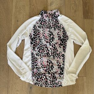 San Soleil Womens Half Zip Top Leopard White XS